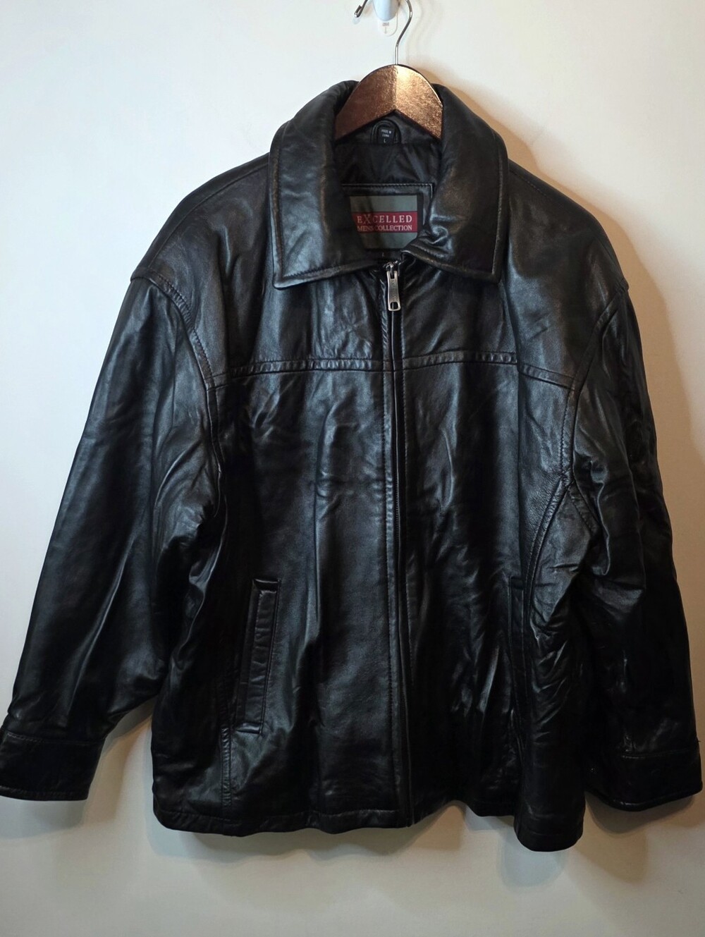 Vintage Excelled Leather Jacket Coat Mens Large Black Bomber Zip 90s Biker
